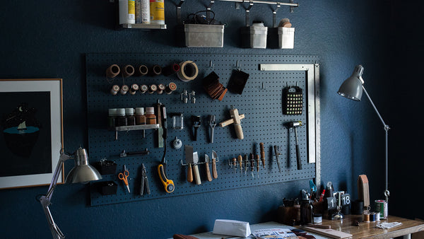 Blue Leatherworker's Workshop with Tools