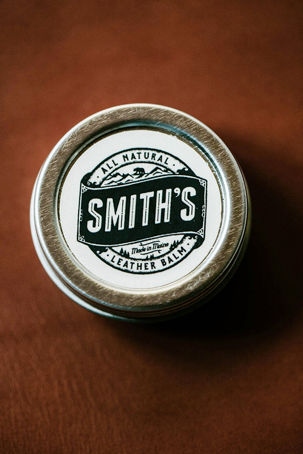 Smith's Leather Balm on leather backdrop